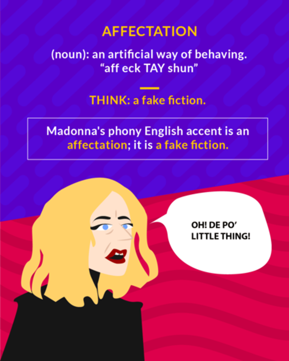 <p>noun: a fake or exaggerated behaviour adopted to impress others.</p><p>It’s not natural — it’s pretending to be something you're not.</p><p>noun: artificial behaviour to impress</p>