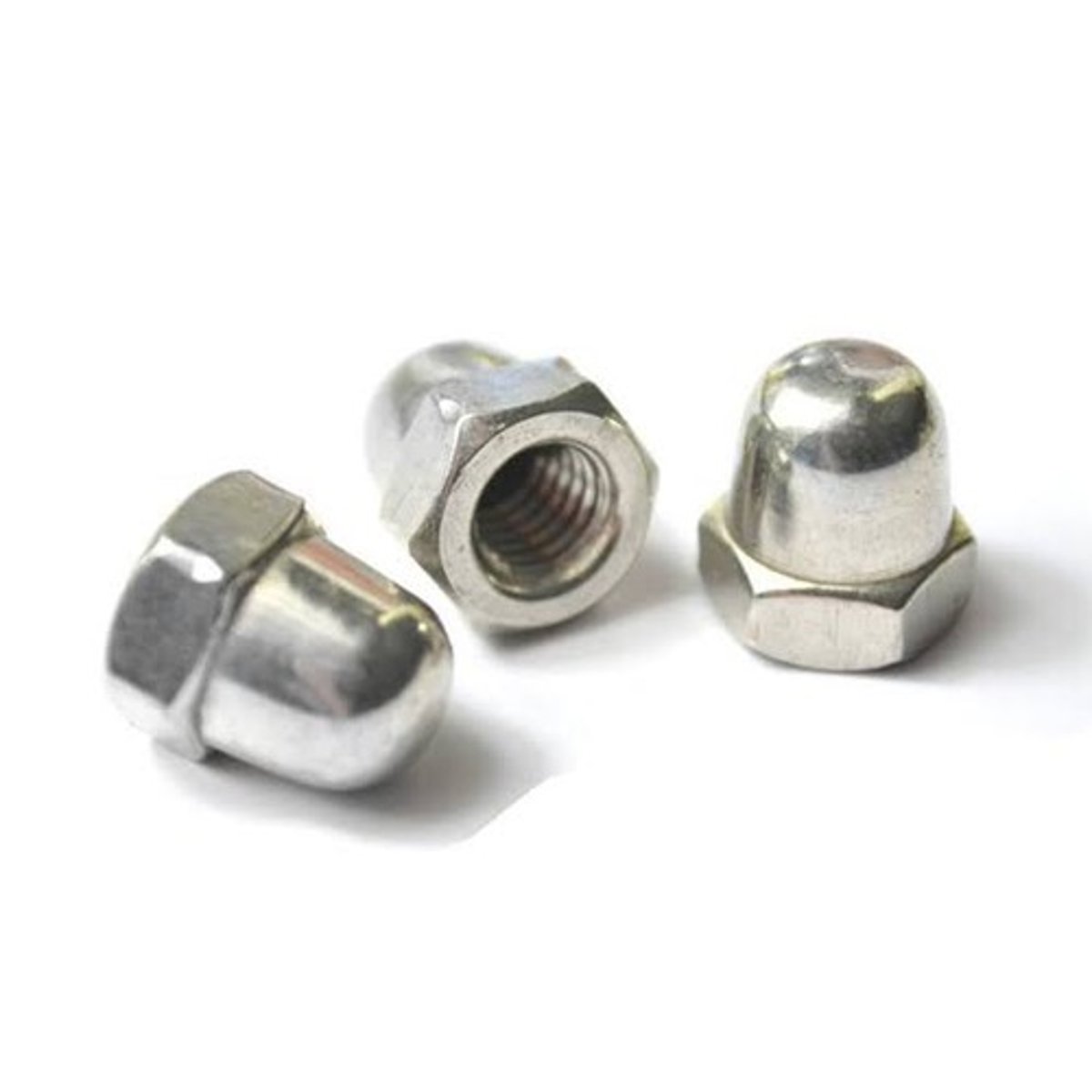 <p>A nut having a hexagonal base and a domed top to cover the threaded end of a screw.</p><p>Also called ACORN NUT.</p>