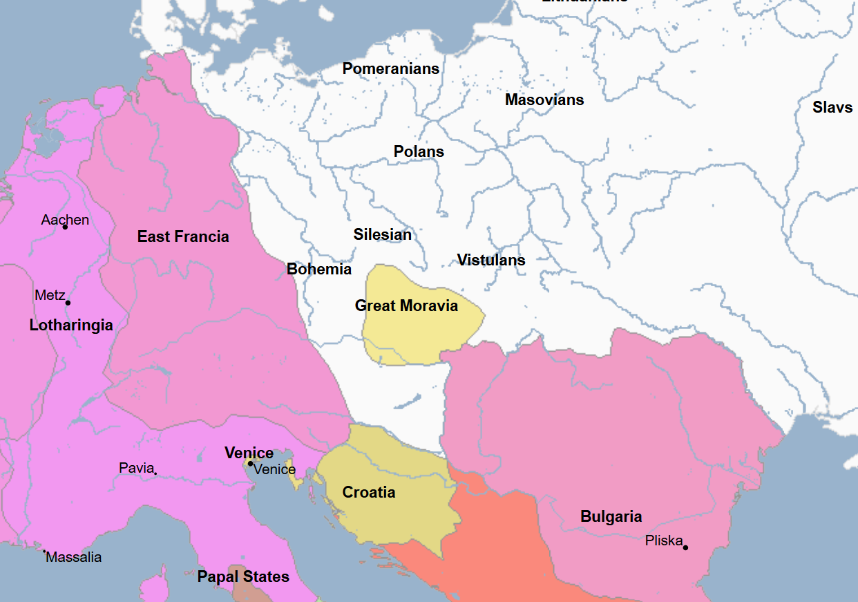 <ul><li><p>First Ruler and Founder of Moravia </p></li><li><p>He united (for the first time) the then-Slavic tribes of Moravia, Bohemia, Pannonia, and Slovakia into the political and military federation that was Moravia </p></li><li><p>He was also the first Slavic ruler to become a Christian convert due to Frankish missionary efforts</p><ul><li><p>However, he turned against the Franks when he defeated his Frankish-backed neighbor and rival Prince Pribina </p></li></ul></li></ul><p></p>