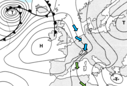 <p>Benenne das Druckgebilde und wie ist das Wetter in der Schweiz?</p>