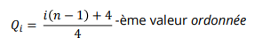 <p>séparent l’échantillon en 4 groupes d’effectifs égaux ou quasi égaux, correspondant à 25 % de l’effectif. </p><p> dans l’ordre croissant , cf calcul </p>