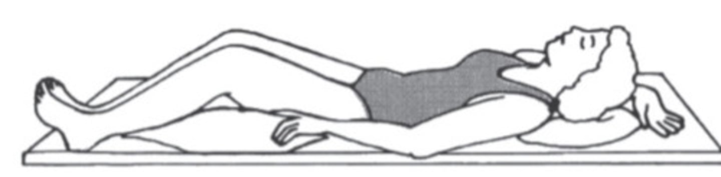<p>The patient is assisted to lie flat on the back with arms at the sides. This position is used to examine the chest, heart, abdomen, and extremities. It is also used to examine the head and neck, as well as in certain neurological reflex tests.</p>