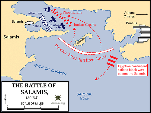 <p>In a naval battle against the Persians, the Greeks won after deceiving the Persians.</p>