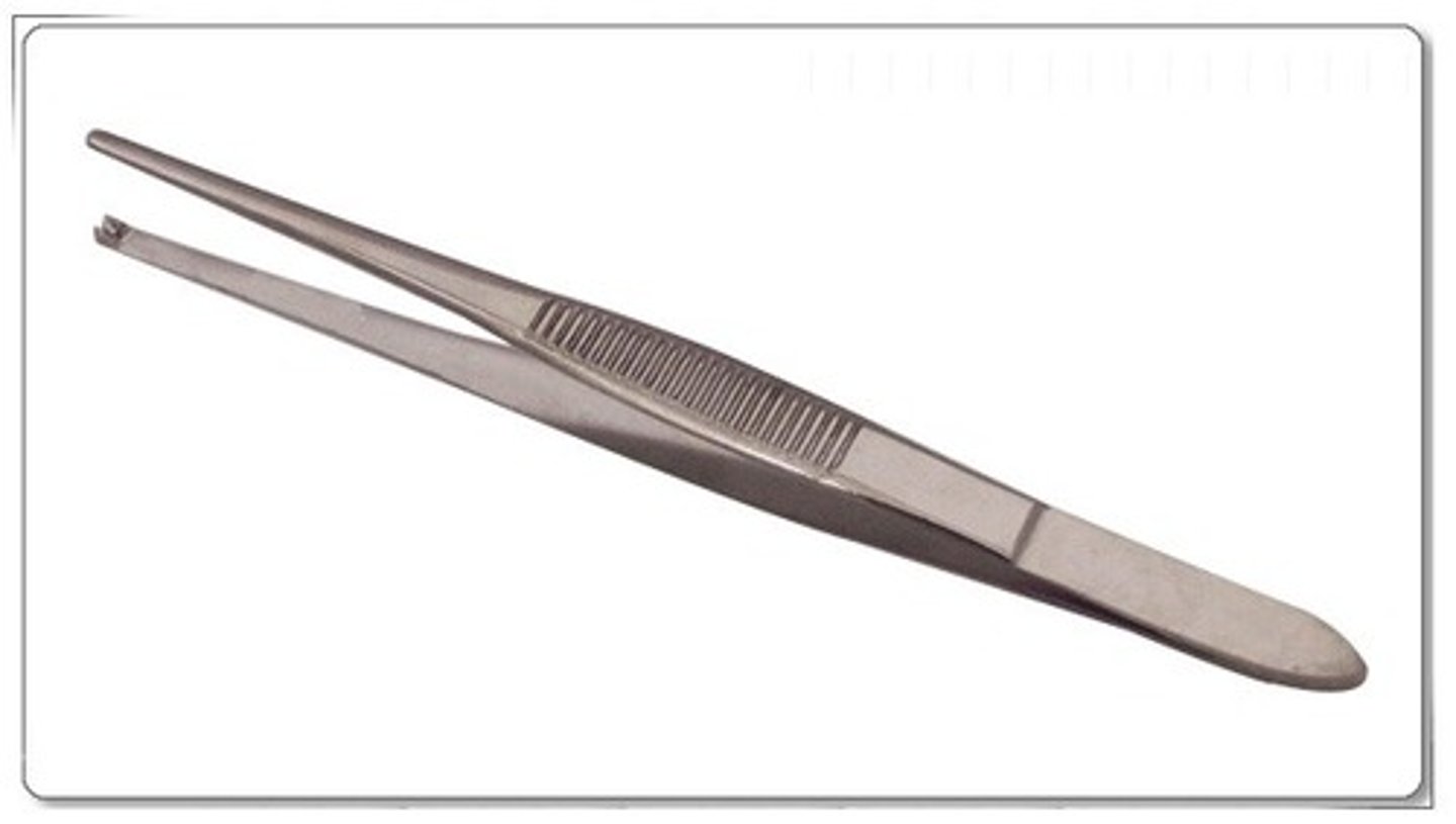 <p>an instrument w/ one or more fine points (teeth) at the tips of blades; used to grasp tissue</p>