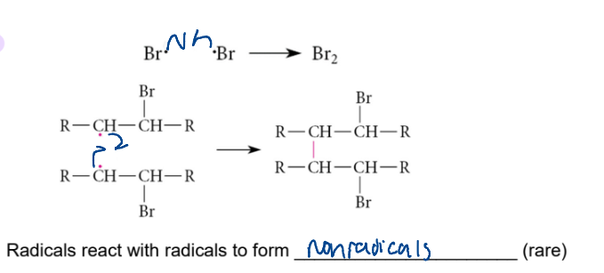<ol start="3"><li><p>termination</p></li></ol><p>2 radicals react to form nonradicals</p><p></p>