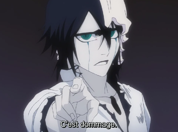 <p>残念 : dommage</p><p>ex: Ulquiorra après s’être mangé un Getsuga Tensho d’Ichigo en Bankai Hollow: “Ima no ga zenryoku ka? Dōyara sōrashī na, 残念 da” &lt;=&gt; 今のが全力か？どうやらそうらしいな、残念だ. : C’était toute ta puissance là maintenant ? C’est dommage.</p>