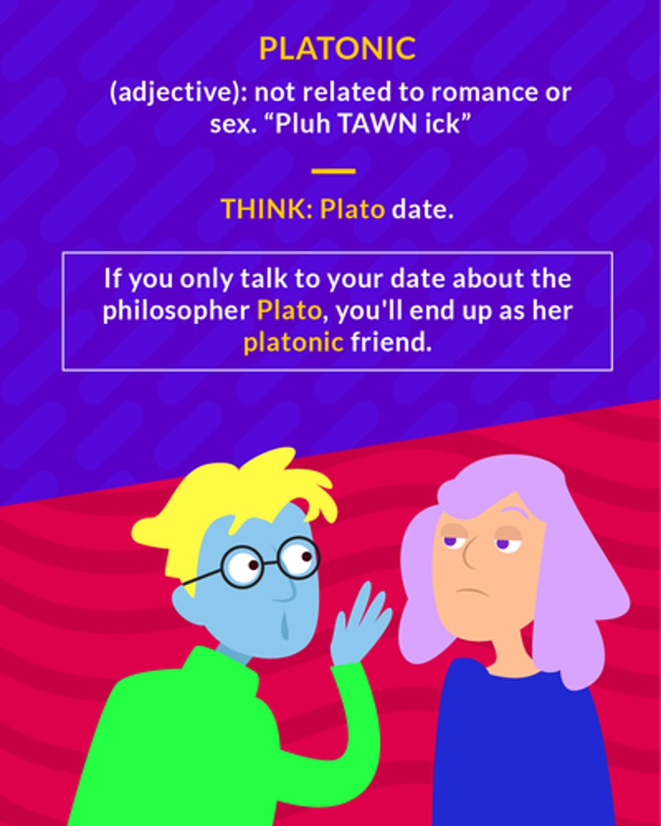 <p>marked by the absence of romance or physical attraction</p>