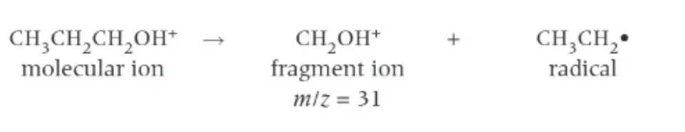<ol><li><p>a positive ion (will be detected by the mass spectrometer) </p></li><li><p>a radical</p></li></ol><p></p>