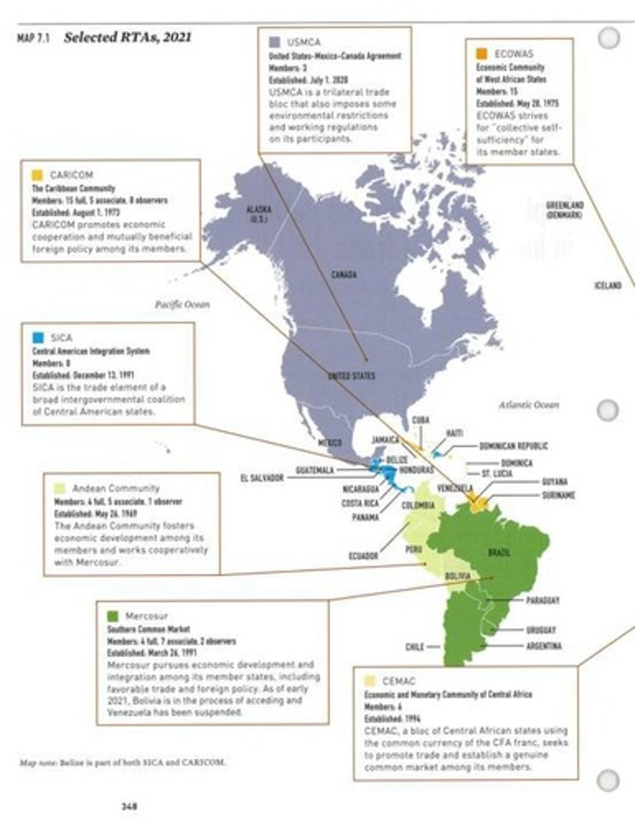 <p>A treaty between countries within a specific region that reduces or eliminates trade barriers to encourage economic integration.</p>