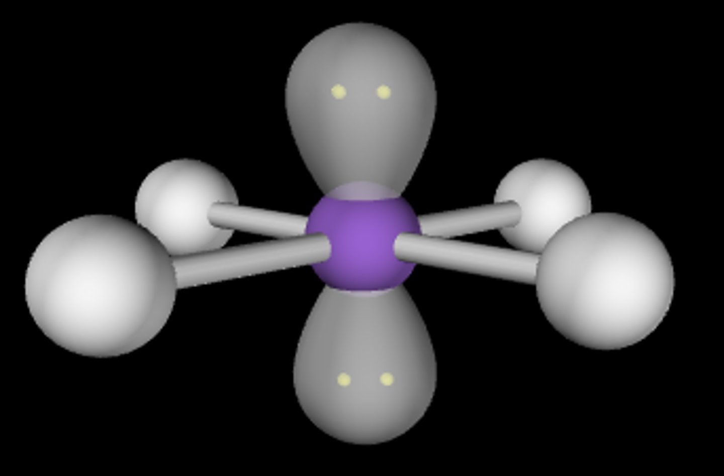 <p>6 electron domains</p><p>4 bonding domains</p><p>2 lone pairs</p><p>90 degree angles</p>
