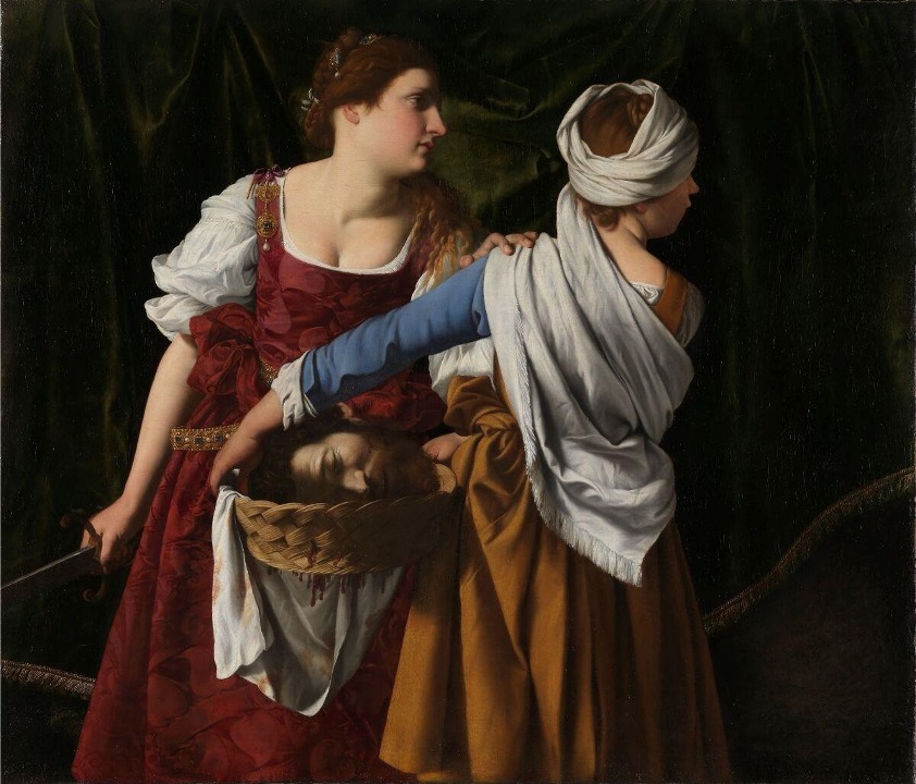<p><strong>Judite e a sua criada com a cabeça de Holofernes</strong></p><p><strong>Artemisia Gentileschi</strong></p><p><strong>Décadas de 10 do século XVII</strong></p><p>Palácio Pitti</p><ul><li><p>Composição que é repetida de uma representação anterior, atribuída a Orazio Gentilleschi, pai de Artemisia (ver flashcard anterior). Artigo de 2019 que defende que esta obra anterior também foi pintada por Artemisia.</p></li><li><p>Judite como Madonna Ilustre</p></li><li><p>Sobre esta obra em geral ver inforamções do anterior flashcard.</p></li></ul><p></p>