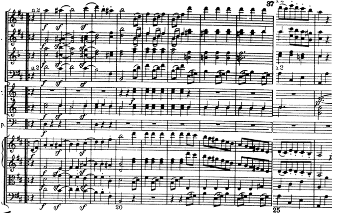 <p>10 bars long</p><p>17-26</p><p>Starts the same as Section A but an octave lower in the violin 1</p><p>Repeats after codetta</p>