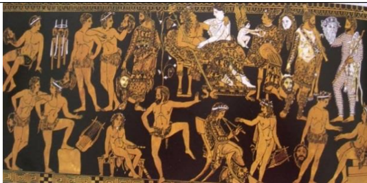 Pronomos vase (actors preparing for SATYR play) (4 + 1)