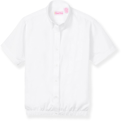 <p>short sleeve banded bottom oxford blouse</p>
