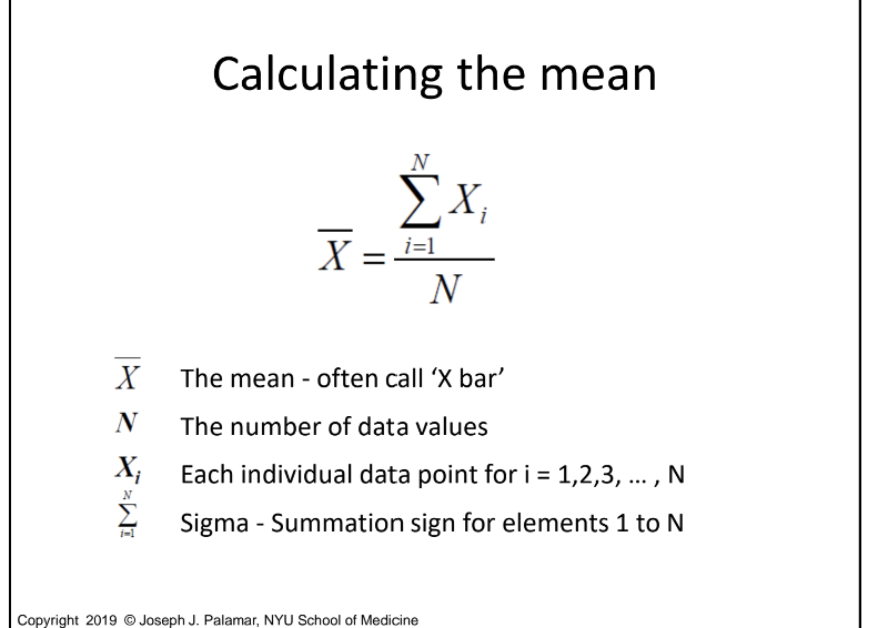 <p>Add all the data points together and divide by the number of values.</p>