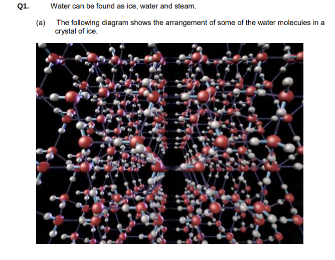 <p>With reference to the structure shown above give one reason why ice is less dense than water.</p>