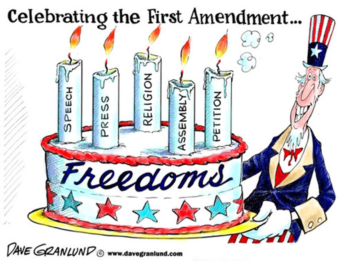 <p>freedom of speech, press, religion, assembly, petition</p>