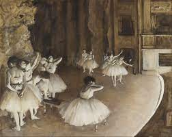 * glimpse of modern life (ballet was major part of Parisian culture)
* casual moment of rehearsal
* quickly drawn, naturally posed
* lightness of dancing ballerinas v. dancers on the left waiting to perform
* lack of color is aytpical for impressionism (critics see it as a drawing)