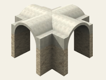 <p>also known as cross vault, formed by the intersection at right angles of two barrel vaults of equal size</p>