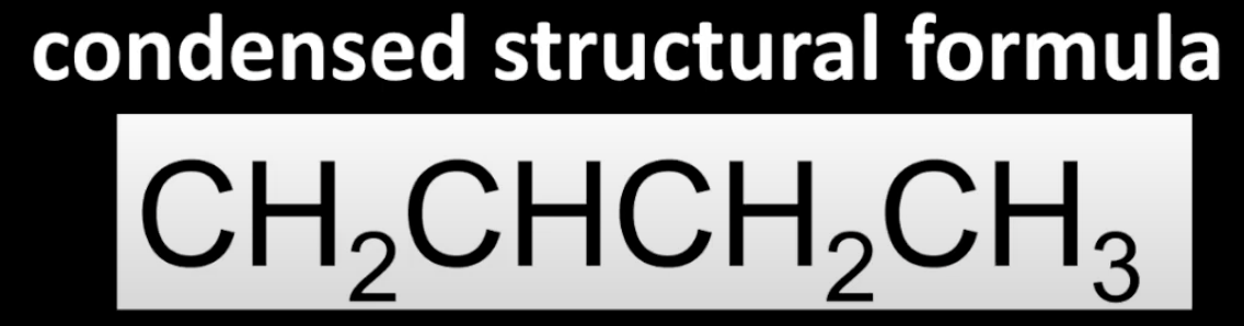 <p>Shows atoms but omits bonds. </p><p>Groups atoms together. </p><p>More compact representation.</p>