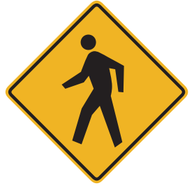 Watch for people crossing the street. Slow down or stop to yield for pedestrians.