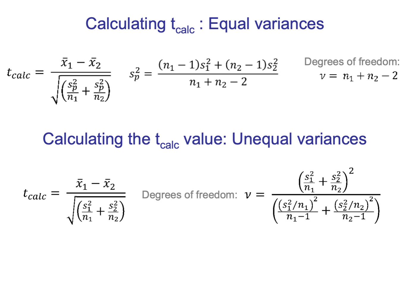 <p>stds similar = equal variances</p><p>otherwise - use unequal variances </p><p>for this one do the sp formula first, then the t calc formula </p><p>then use the degrees of freedom formula </p>