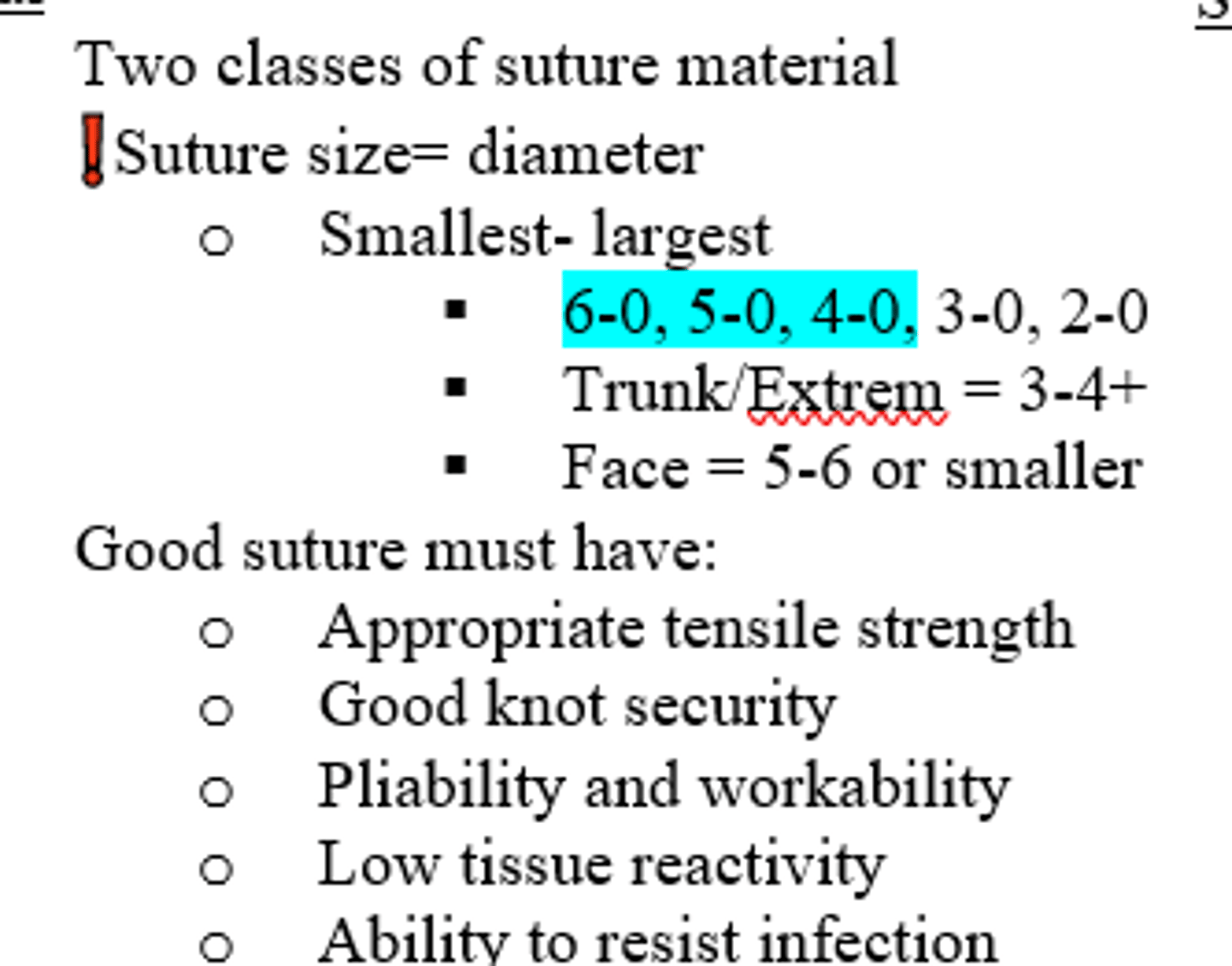 <p>5-0 to 6-0 or smaller (bigger the #, the smaller the diameter needle)</p>