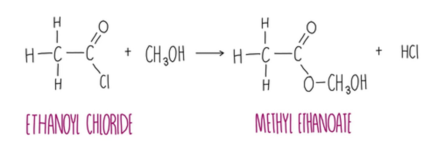 <p>• esterification</p><p>• conditions; room temperature, dropwise</p>
