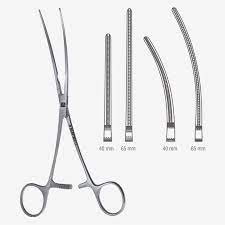 Used to clamp colon tissue, has longitudinal serrations