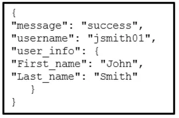 Refer to the exhibit. Which data format is used to represent the data for network automation applications?

    XML
    YAML
    HTML
    JSON