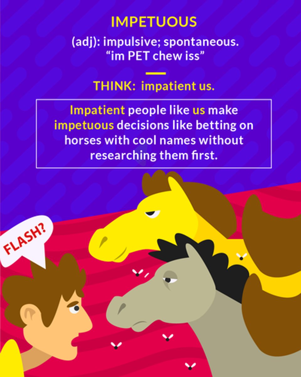 <p>(adj.) impulsive</p>