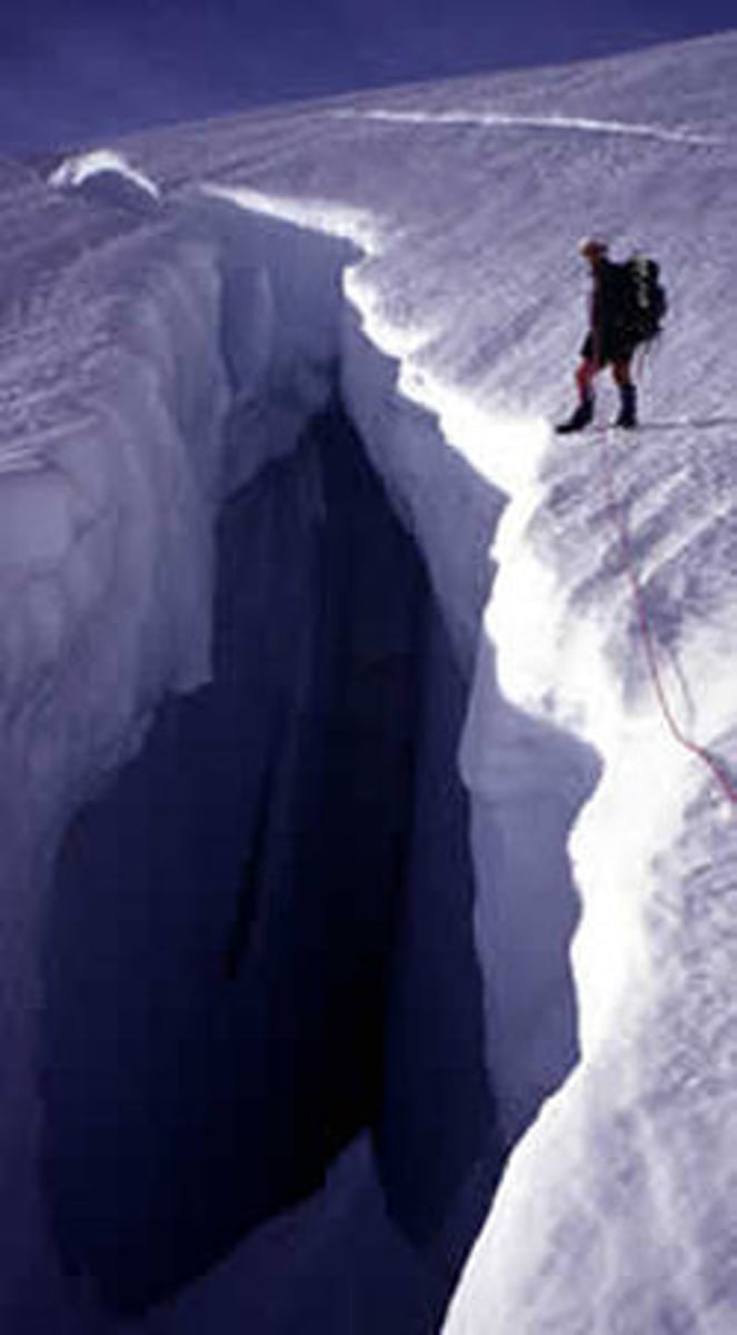 <p>A crack in a glacier created by uneven movement</p>