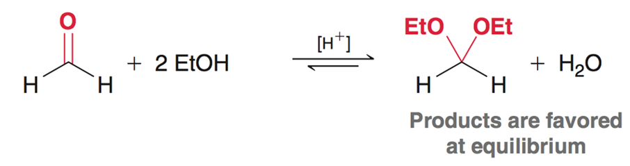 <p>In the presence of an aldehyde using excess strong base, and strong acid will form an acetal and water. The acetal is favored at equilibrium. </p>