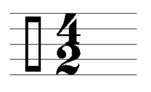 <p>the meter signature below denotes ___ beats per measure and the __ note represents the length of one beat. Use standard american terminology (dotted half note)</p>