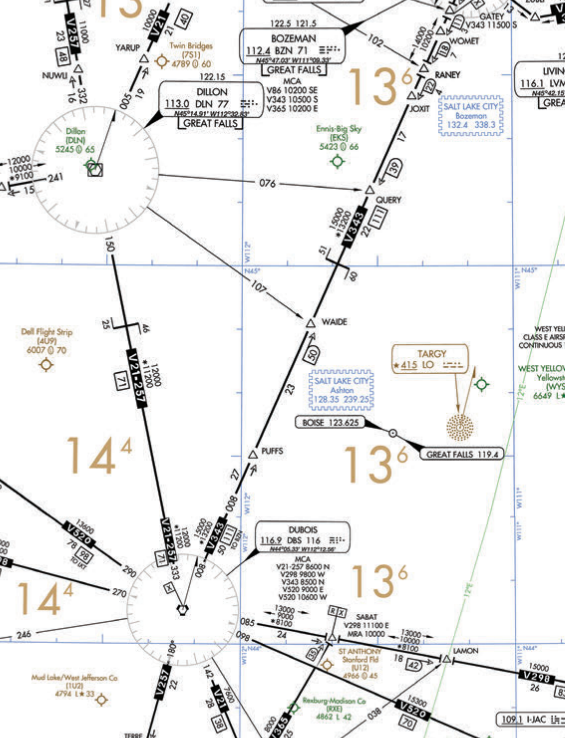 <p>In figure 91, what are the two limiting cruising altitudes usable on V343 for a VFR on top clearance between the DBS VORTAC and RANEY?&nbsp;</p>