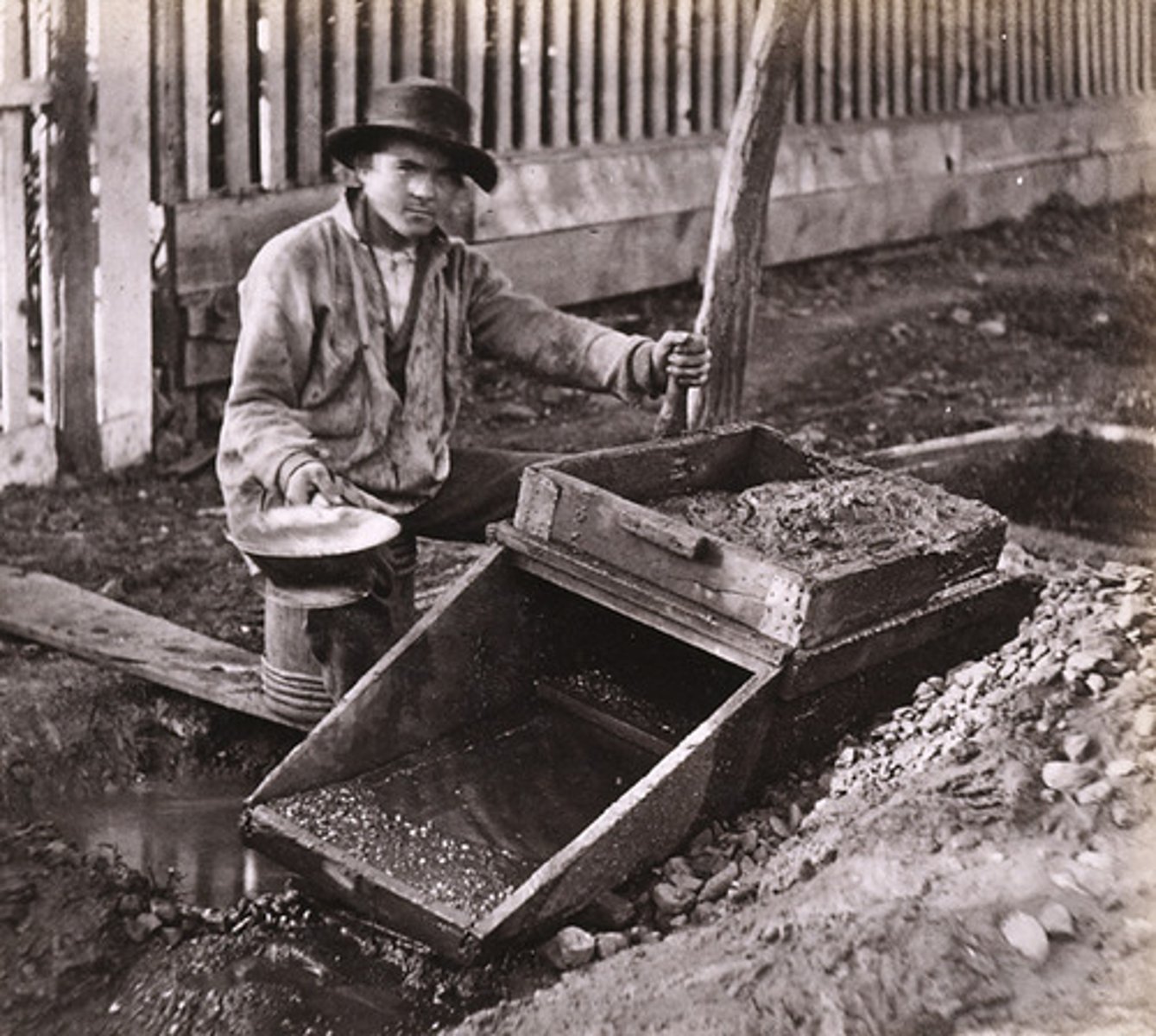 <p>method of extracting mineral ore by hand using simple tools like picks, shovels, and pans</p>