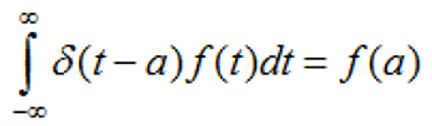 <p>A "function" which, when it multiplies a function inside of an integral, makes the integral equal to the value of the function at the value that makes the input to the delta function zero (see the equation).</p>