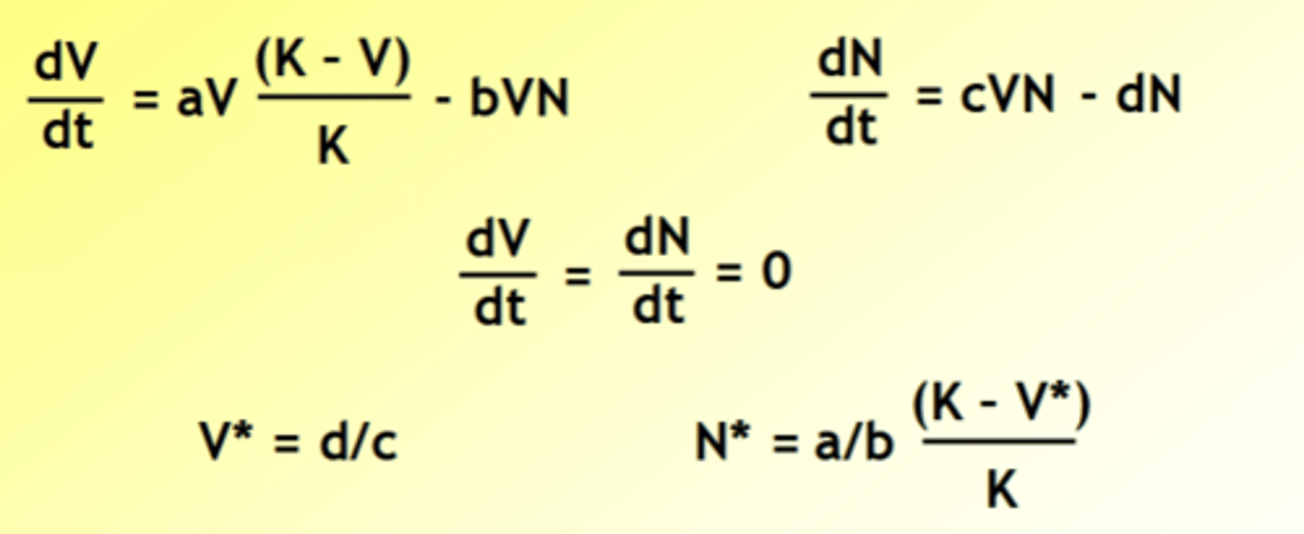 <p>Plant abundance determined by herbivore traits; herbivore abundance by plant traits</p><p>Because herbivore is food-limited, the faster the plant grows, the faster the herbivore eats it</p>