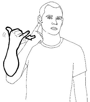 Touch your earlobe with your
index finger and then move it
down and away forming the "Y"
sign before your shoulder