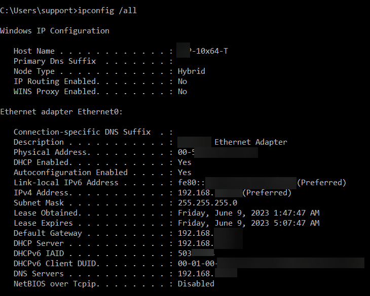 <ul><li><p>More in depth version of (ipconfig) Shows Extra information such as “Host Name, Description ,and Node Type of each device”</p></li></ul><p></p>