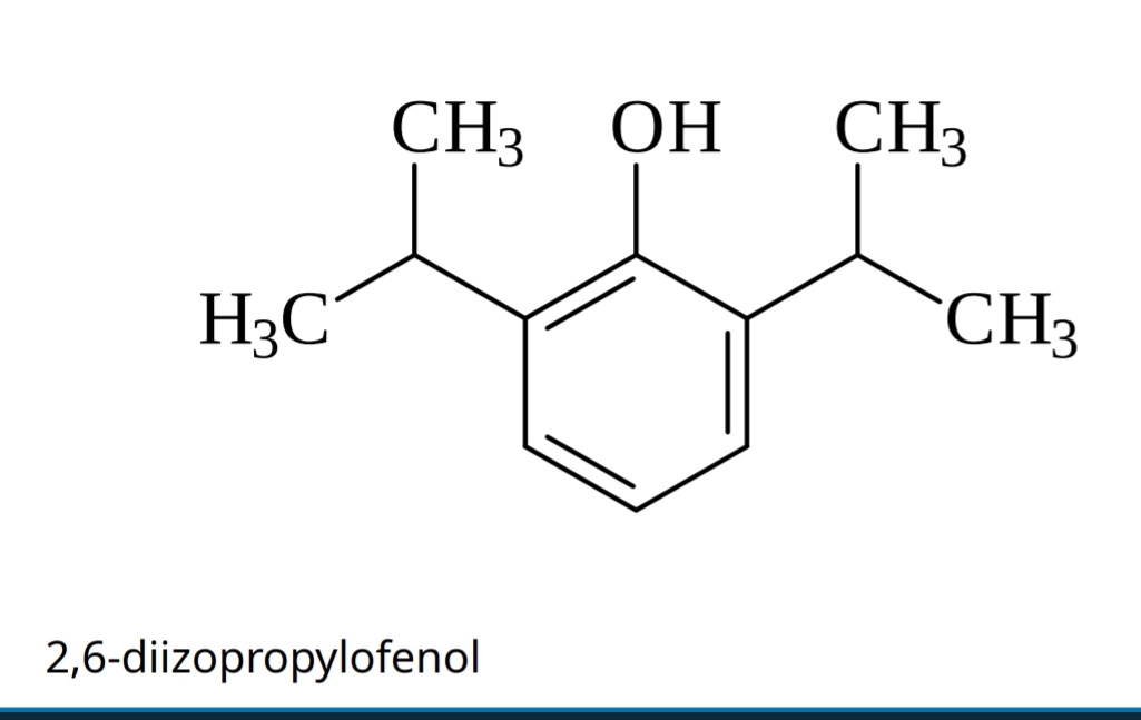 <p>silny anestetyk</p><p class="has-focus">nasila działanie GABA w receptorze GABA-A i zwiększa napływ jonów Cl⁻ do neuronu</p><p>Skutek:</p><p class="has-focus">hiperpolaryzacjaneuronów, hamowanie czynności ośrodkowego układu nerwowego</p><p></p>