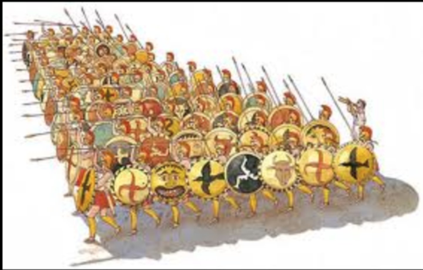 <p>a group of armed foot soldiers in ancient Greece arranged close together in rows</p>