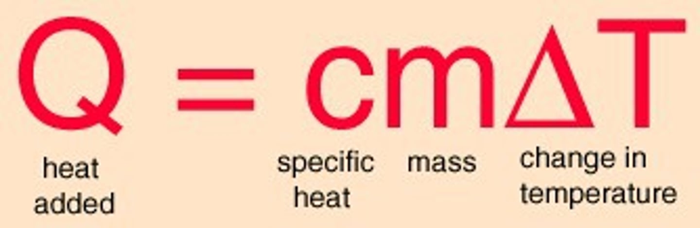 <p>the amount of energy required to raise the temperature of one gram of a substance by one degree Celsius (or one degree kelvin).</p><p>heat capacity=mc</p>