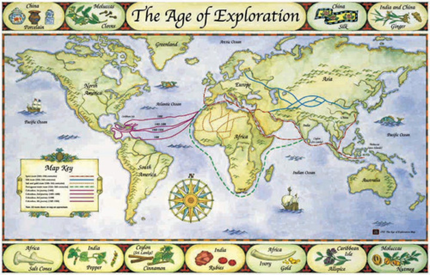 <p>Crusades gave access to Asia<br><br>European trade with Asia<br>- Spices (fav) Used for: food, perfume, and medicine<br><br>Drive to explore<br>- Countries wanted direct access to Asia &amp; "spice islands"<br>- Countries paid Italy for trade then wanted to cut them off so they would make $ instead of loosing $<br><br>Moluccas - spice islands<br><br>Improved technology<br>- Map making (accuracy)<br>- Astrally, determines latitude in the sea (accuracy)<br>- Bigger and better ships</p>