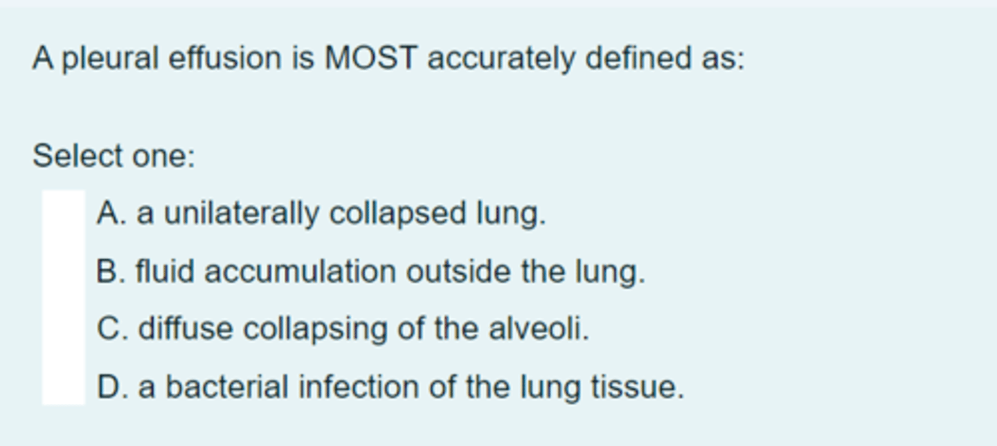 <p>B. Fluid accumulation outside the lung</p>