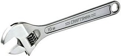 <p>an adjustable wrench designed to grip hexagonal nuts, with an adjusting screw fitted in the crescent-shaped head of the wrench.</p>