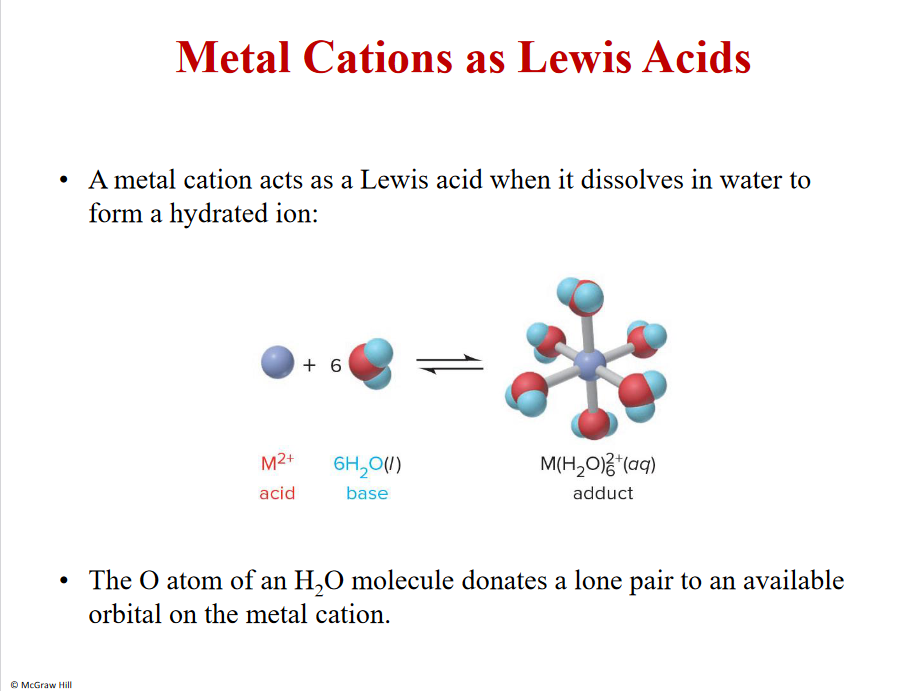 Metals- lewis acids- forms dative bond- hemoglobin, chlorophyll

EMPTY ORBITALS