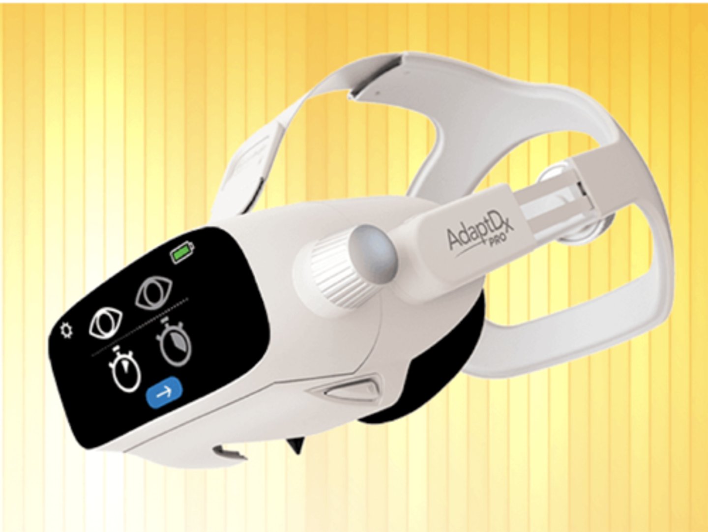 <p>AdaptDx Pro - head-mounted test system, virtual technician provides the patient instructions through the test</p>