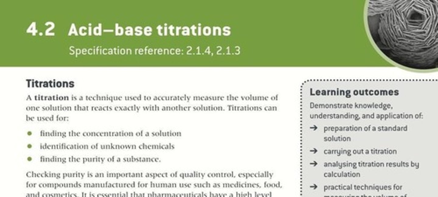 <p>Technique to measure solution volumes for reactions.</p>