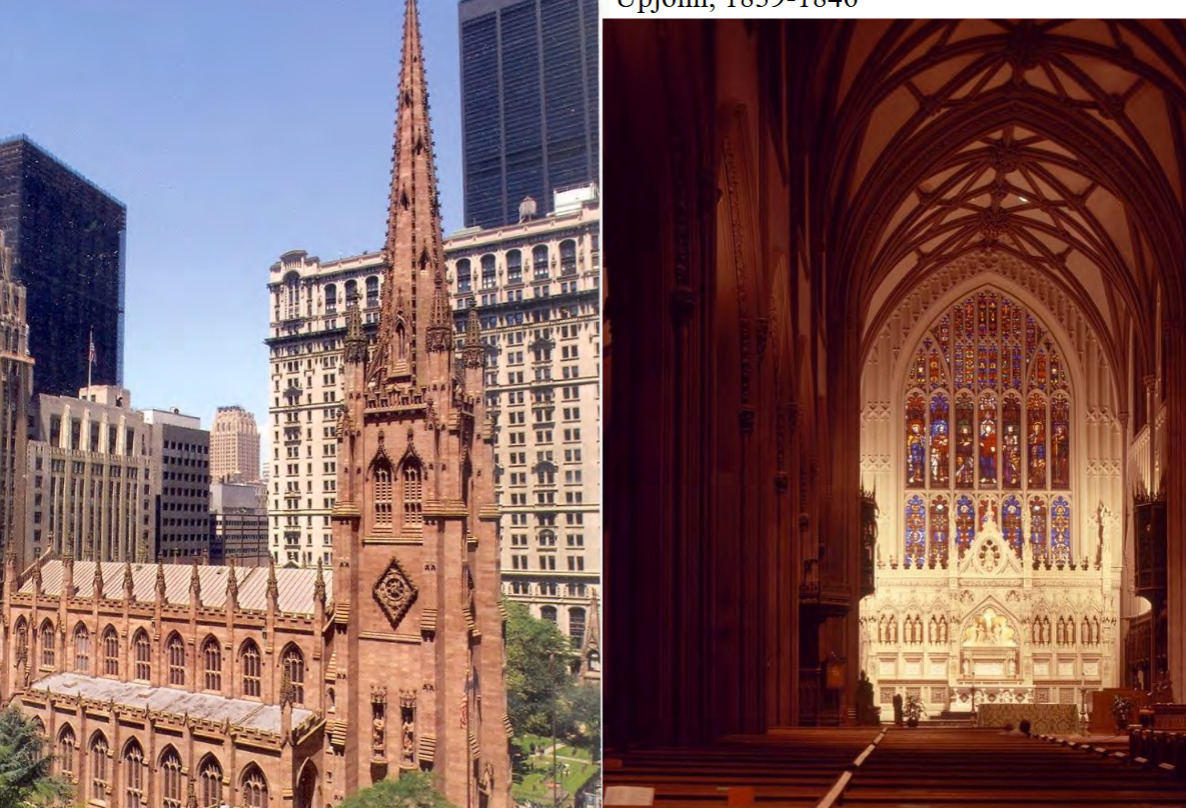 <p><span style="font-family: Aptos, sans-serif">What style was chosen for Trinity Church in New York? What are some of the characteristics visible on the exterior and interior of the building?</span></p>